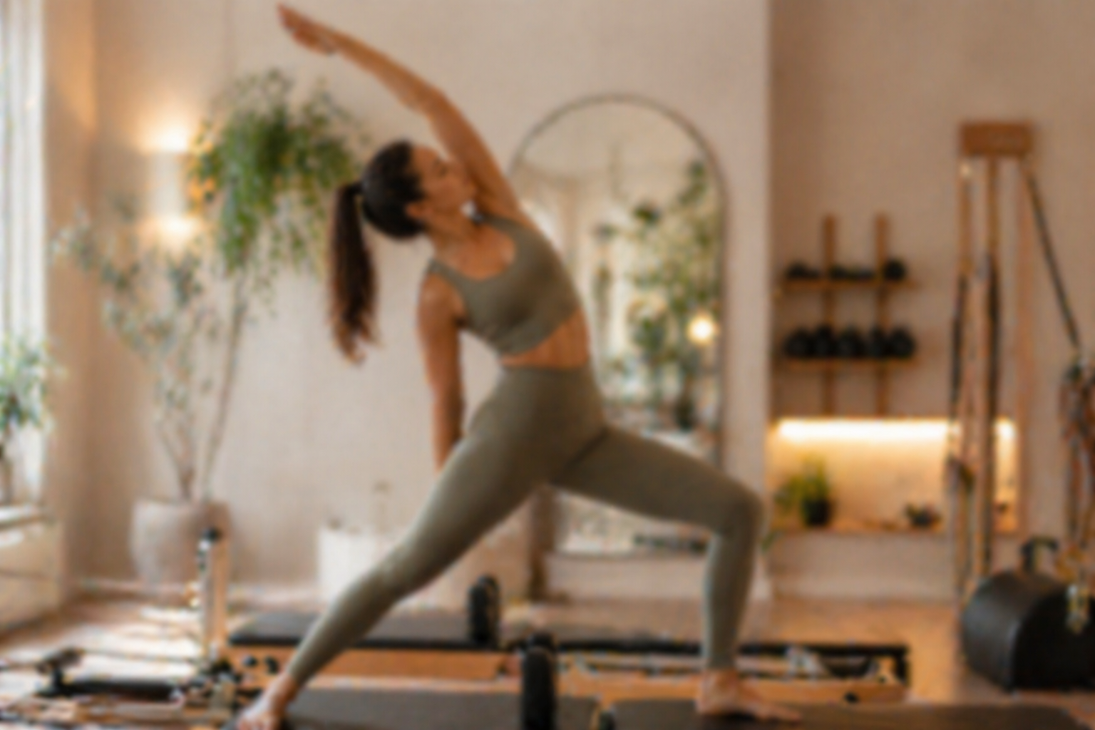 Mujer practicando pilates en estudio boutique